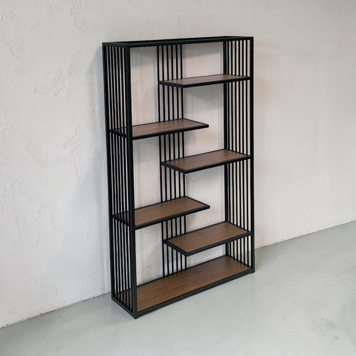 Wysoki regał loft RUNO 200 cm – stal i dekór dębu rustical
